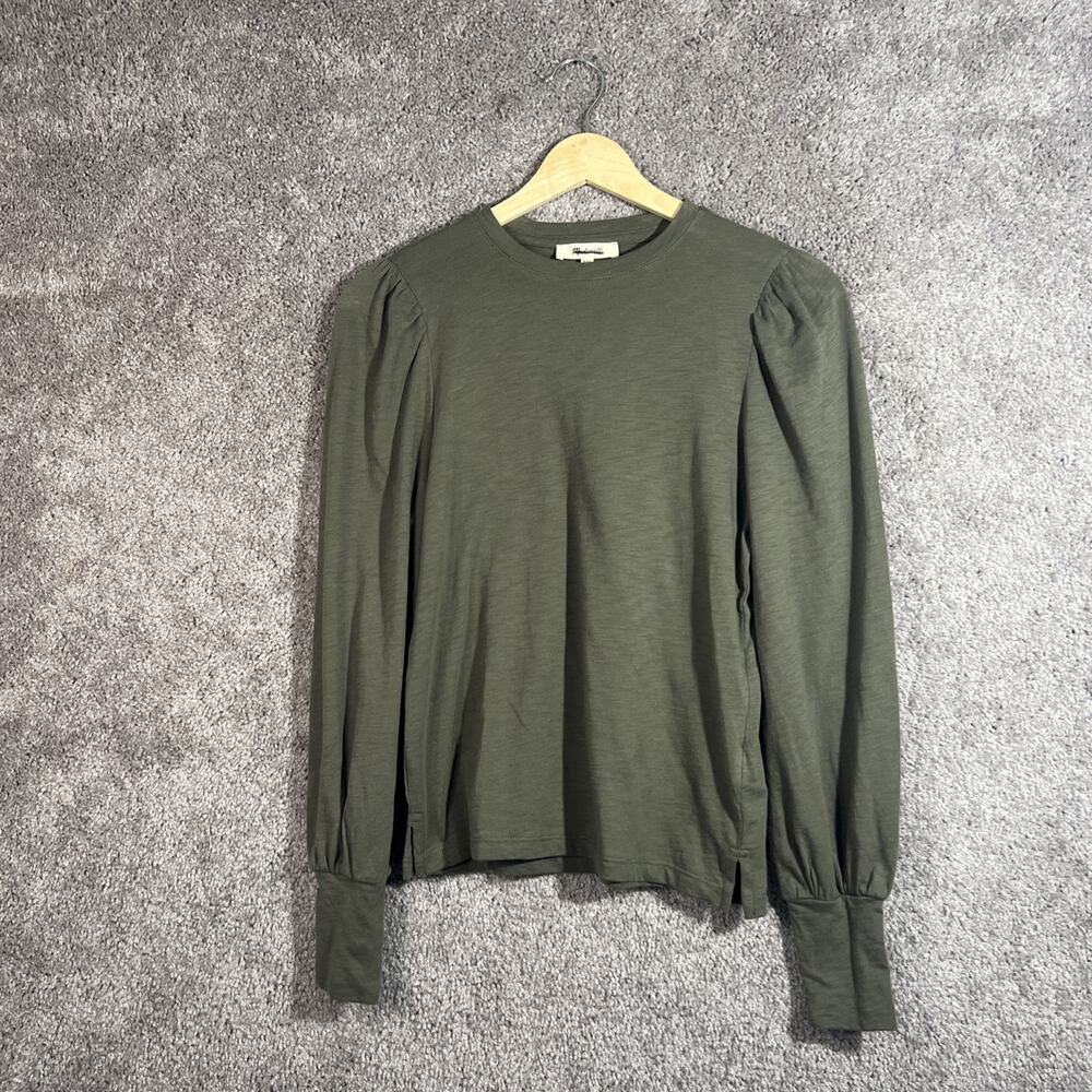 Madewell Womens XXS Green Cotton Long Sleeve Crew Neck Casual Basic Top